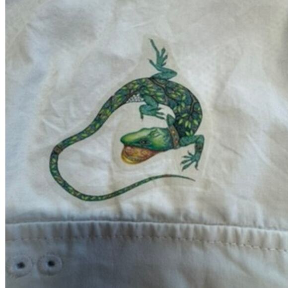 "COLUMBIA" Fishing Gear Vented Back Short Sleeve Top SZ L Sportsman Gecko Design - Picture 10 of 14
